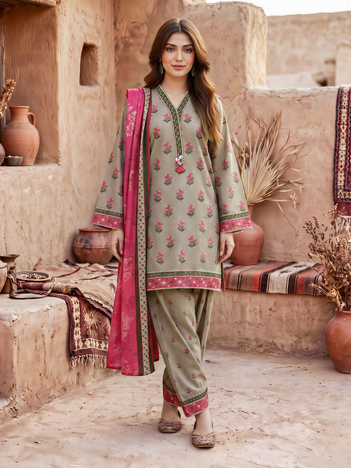 3 Piece Khaddar Paste Suit (Unstitched)