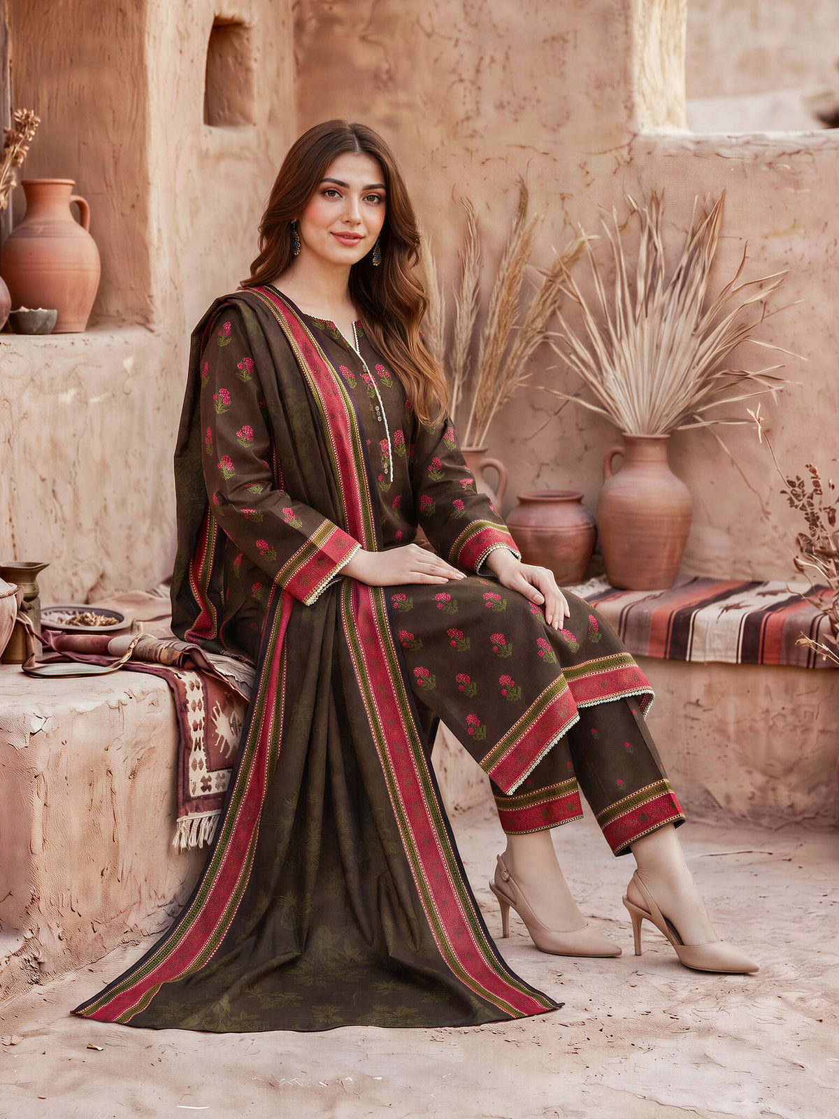 3 Piece Khaddar Paste Suit (Unstitched)