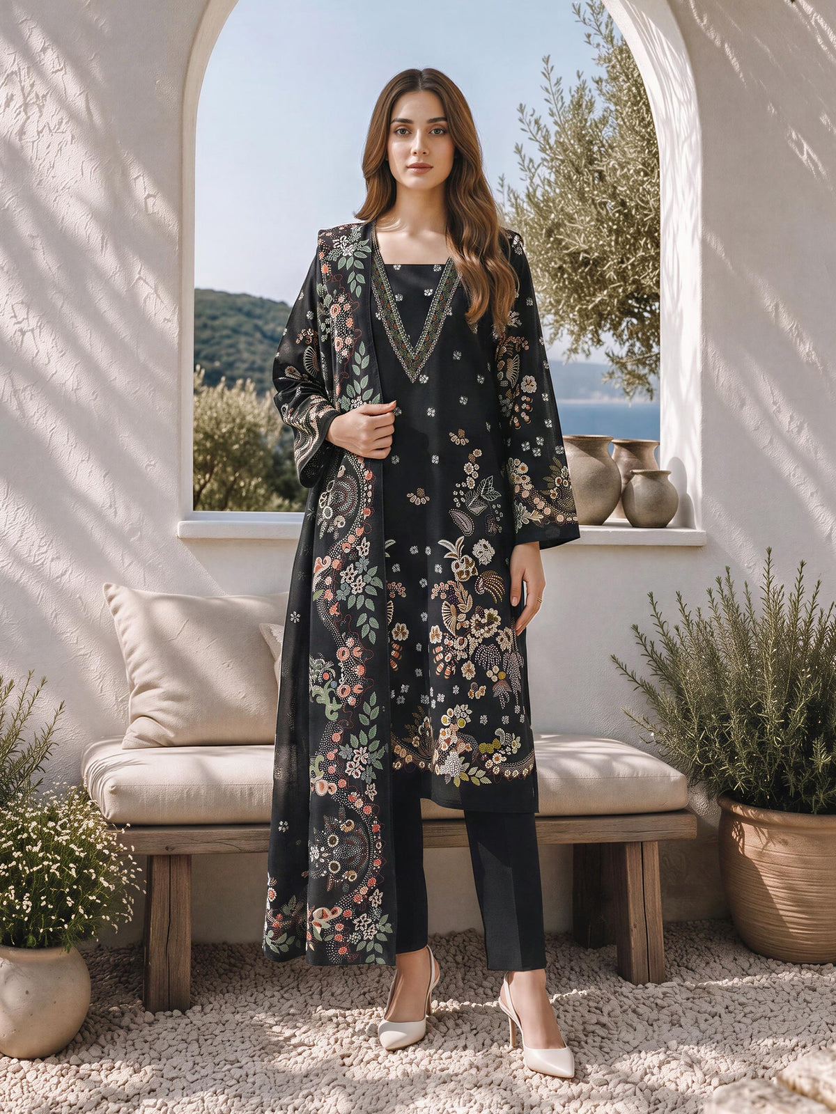 3 Piece Khaddar Paste Suit (Unstitched)