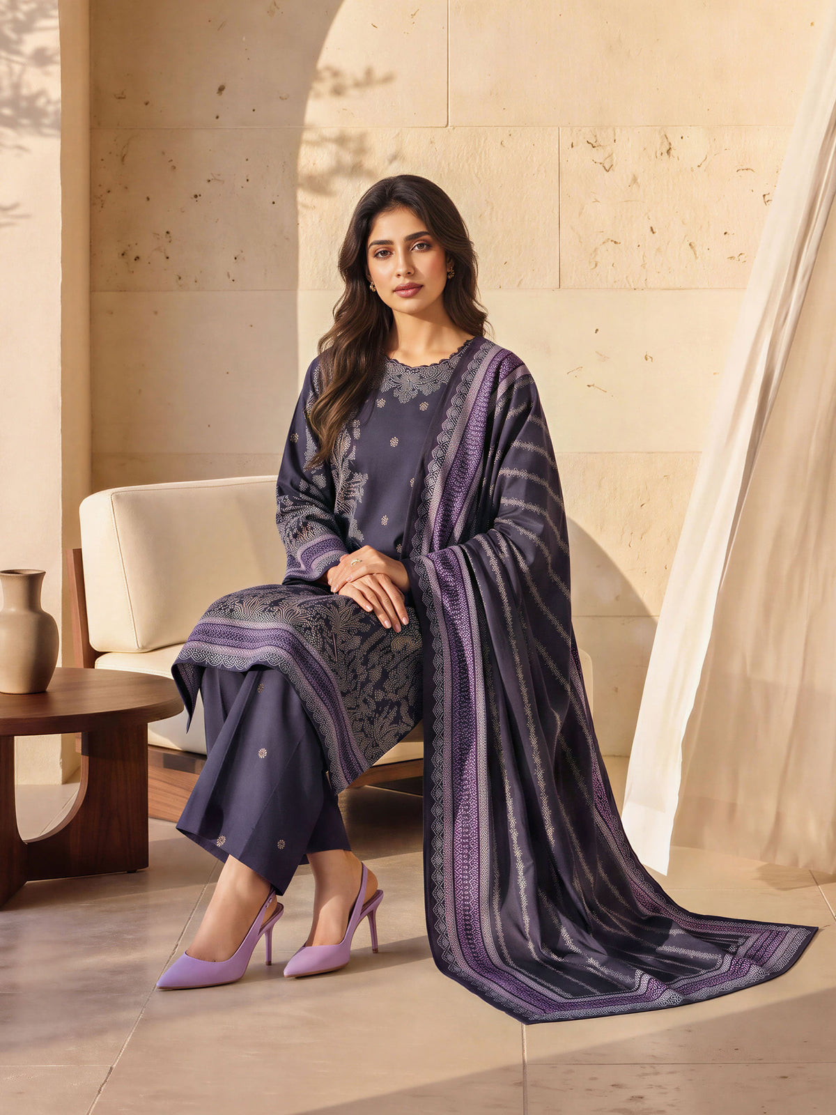 3 Piece Khaddar Paste Suit (Unstitched)
