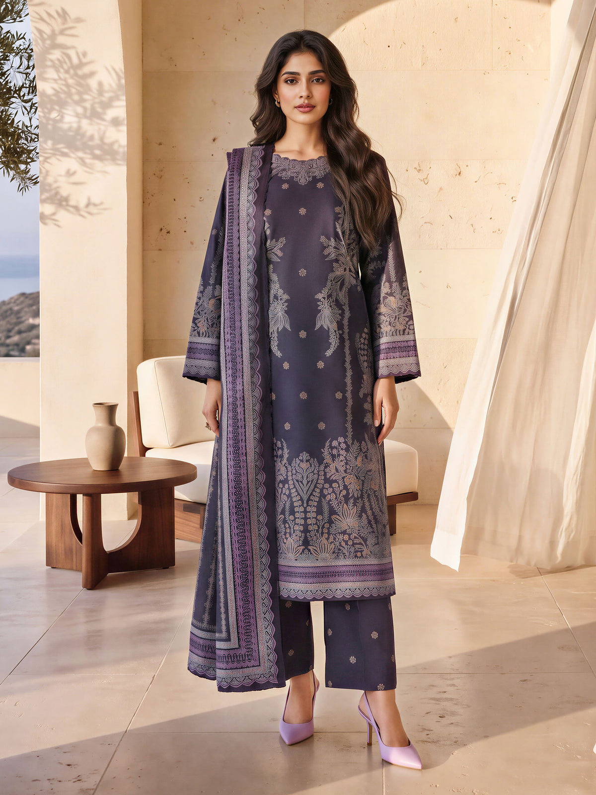 3 Piece Khaddar Paste Suit (Unstitched)