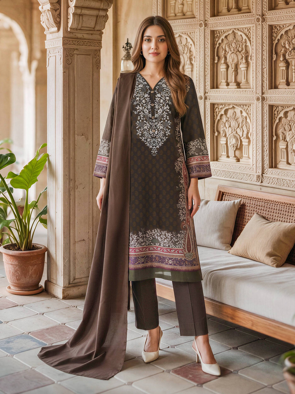3 Piece Khaddar Suit (Unstitched)