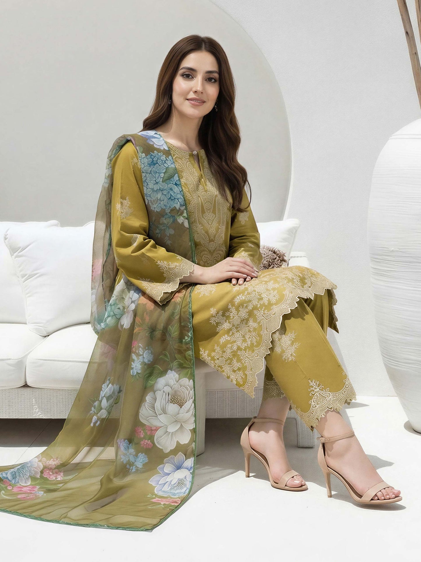 3 Piece Lawn Slub Suit (Unstitched)
