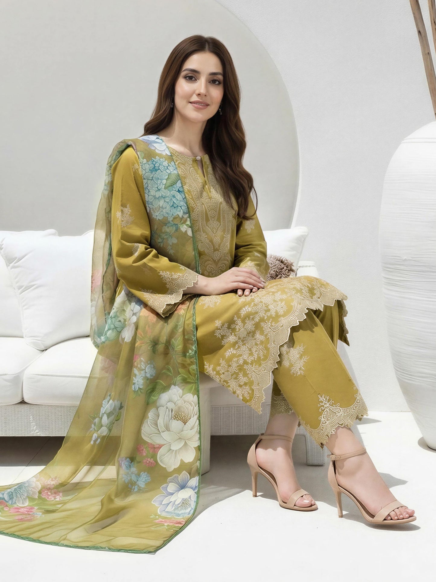 3 Piece Lawn Slub Suit (Unstitched)