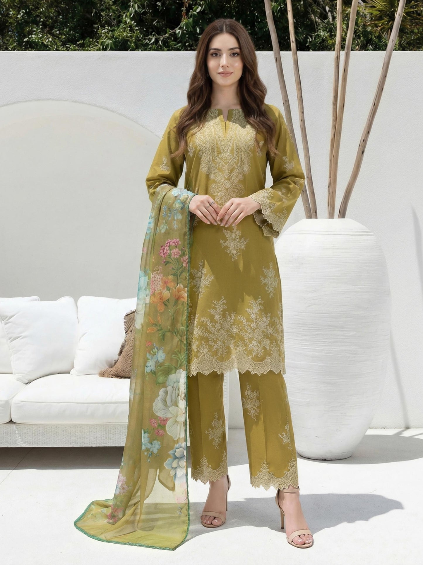 3 Piece Lawn Slub Suit (Unstitched)