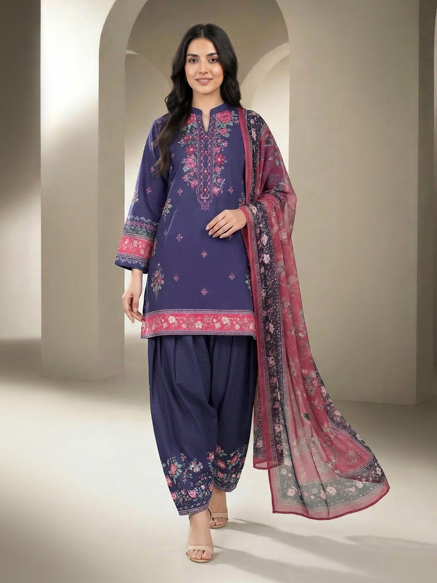 3 Piece Lawn Suit- Printed (Unstitched)