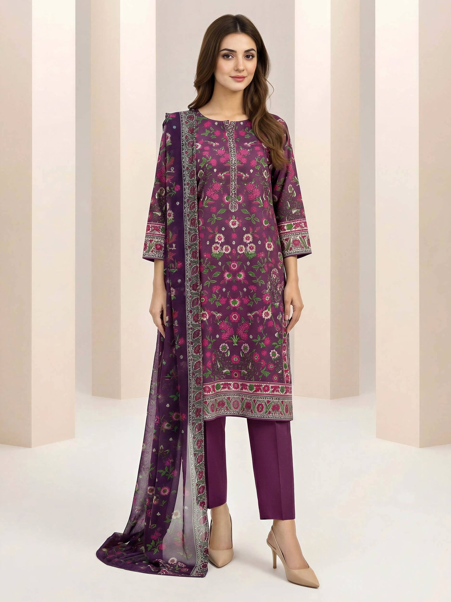 3 Piece Lawn Suit- Printed (Unstitched)