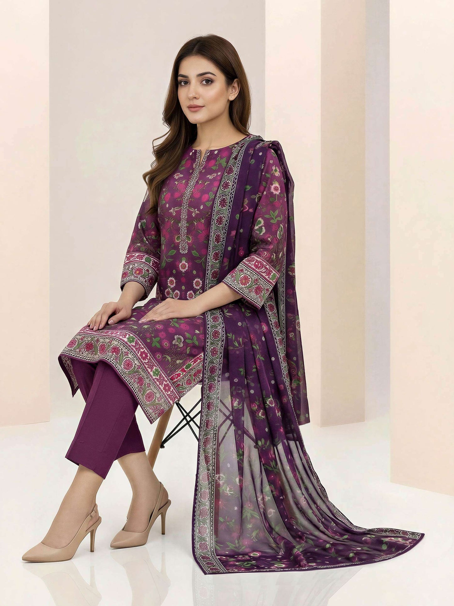 3 Piece Lawn Suit- Printed (Unstitched)