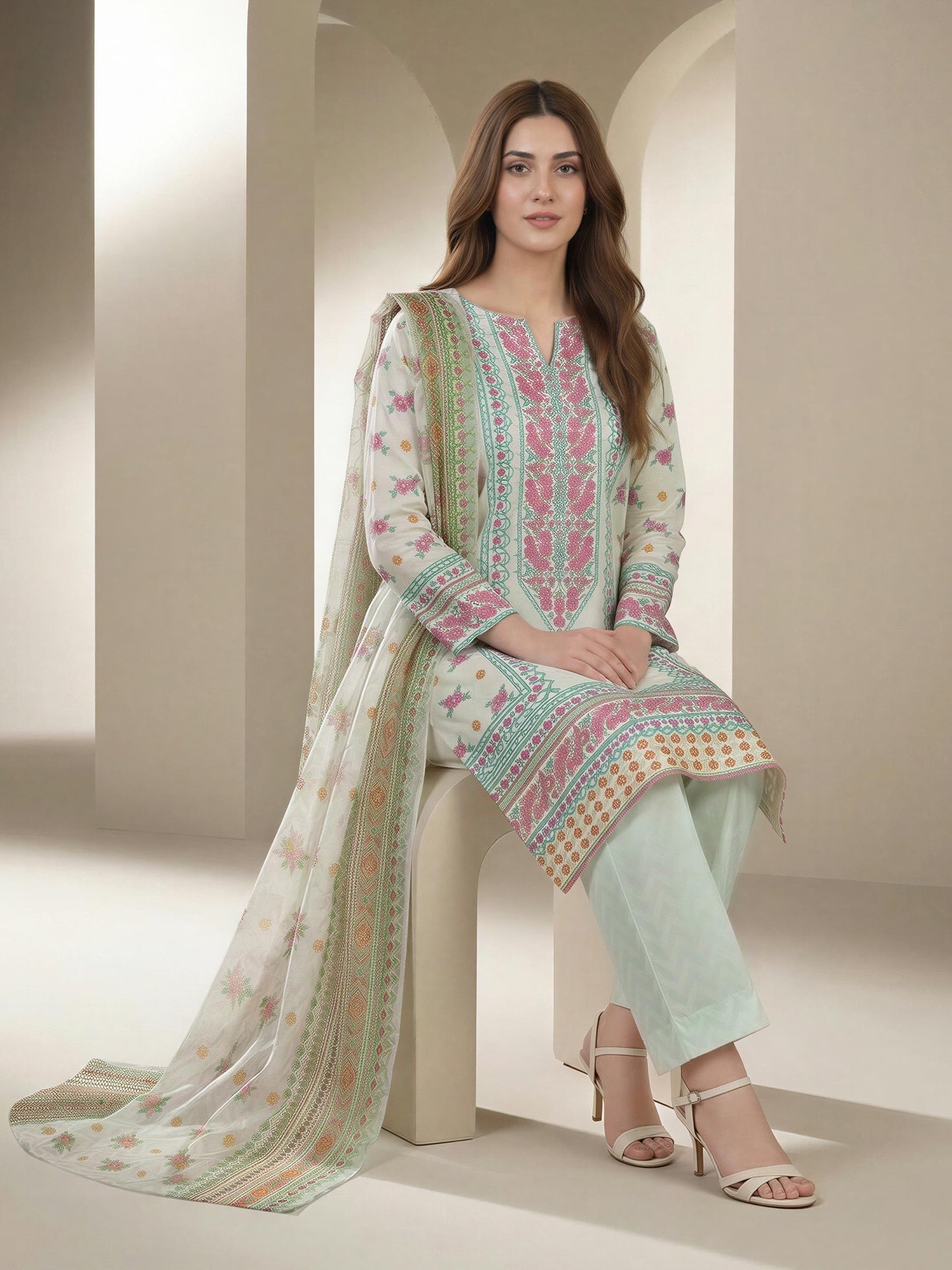 3 Piece Lawn Suit- Printed (Unstitched)