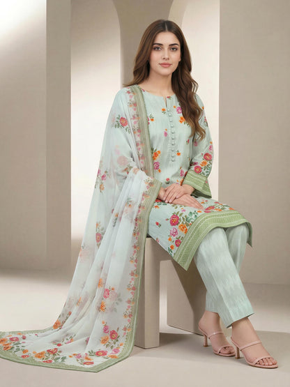 3 Piece Lawn Slub Suit- Printed (Unstitched)