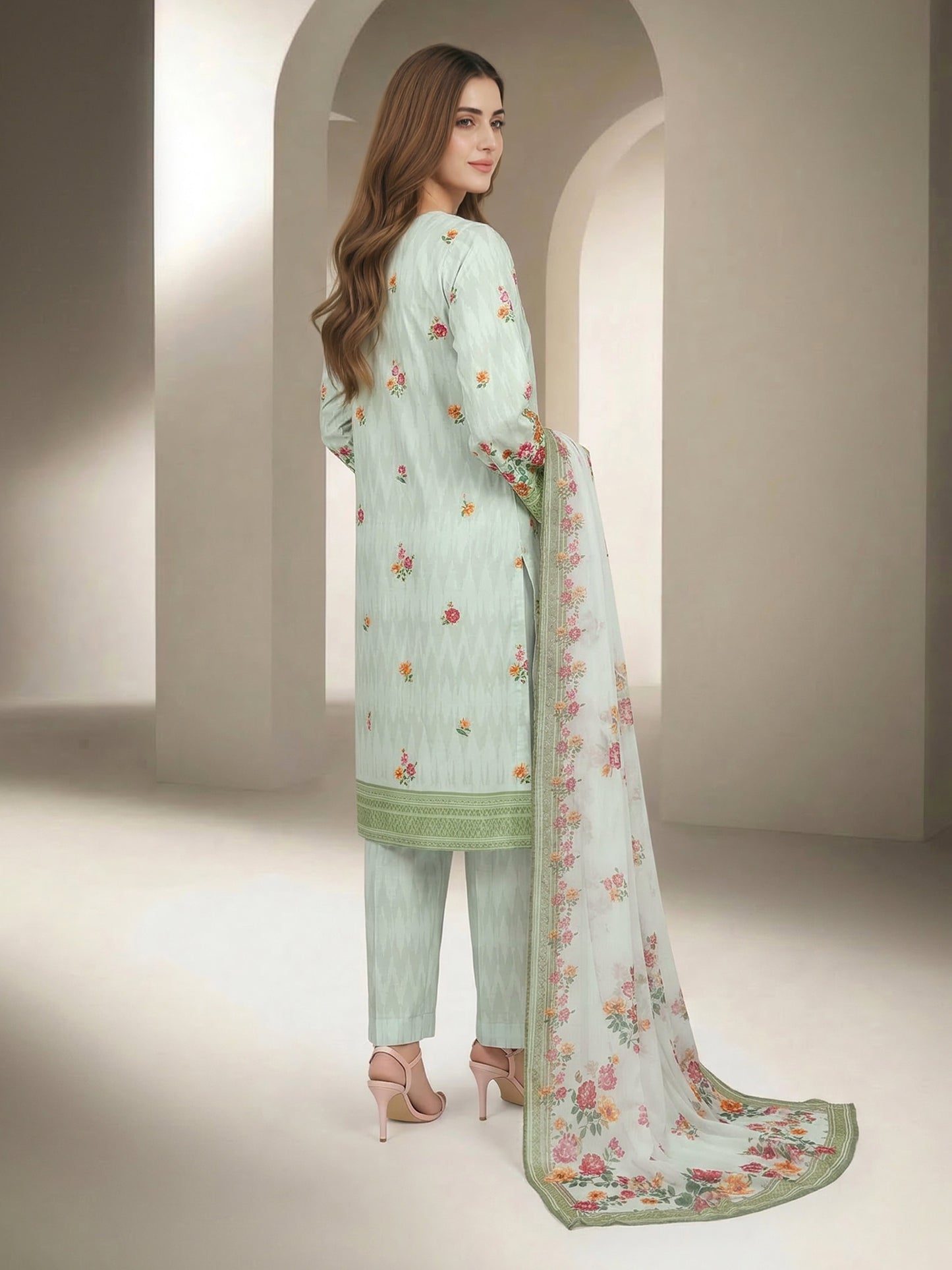 3 Piece Lawn Slub Suit- Printed (Unstitched)