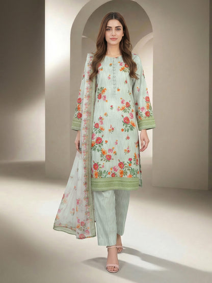 3 Piece Lawn Slub Suit- Printed (Unstitched)