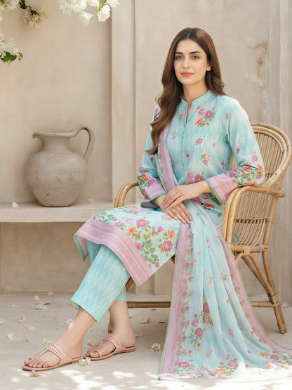 3 Piece Lawn Slub Suit- Printed (Unstitched)
