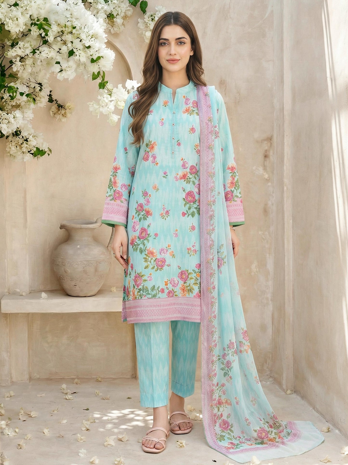 3 Piece Lawn Slub Suit- Printed (Unstitched)