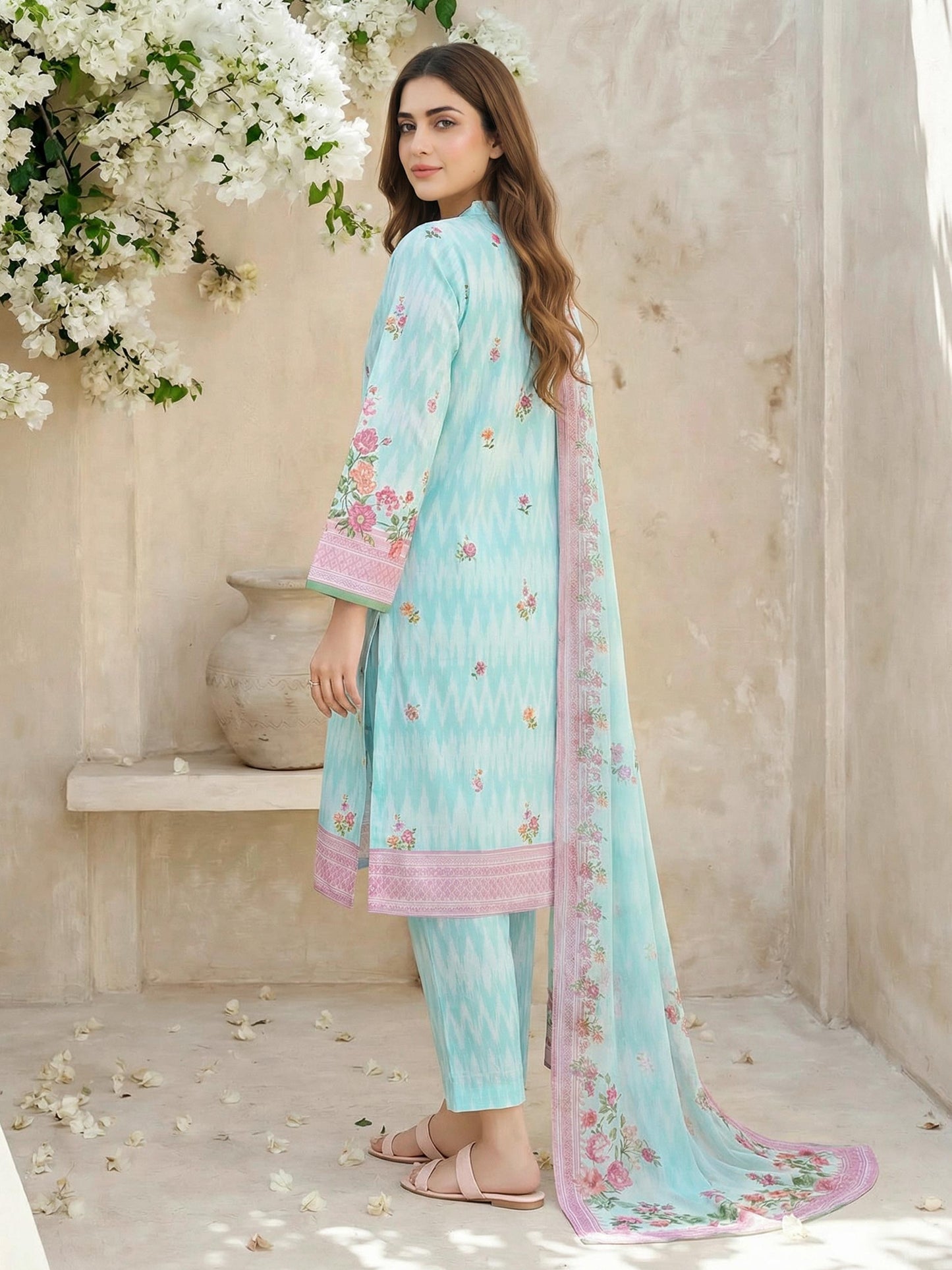 3 Piece Lawn Slub Suit- Printed (Unstitched)