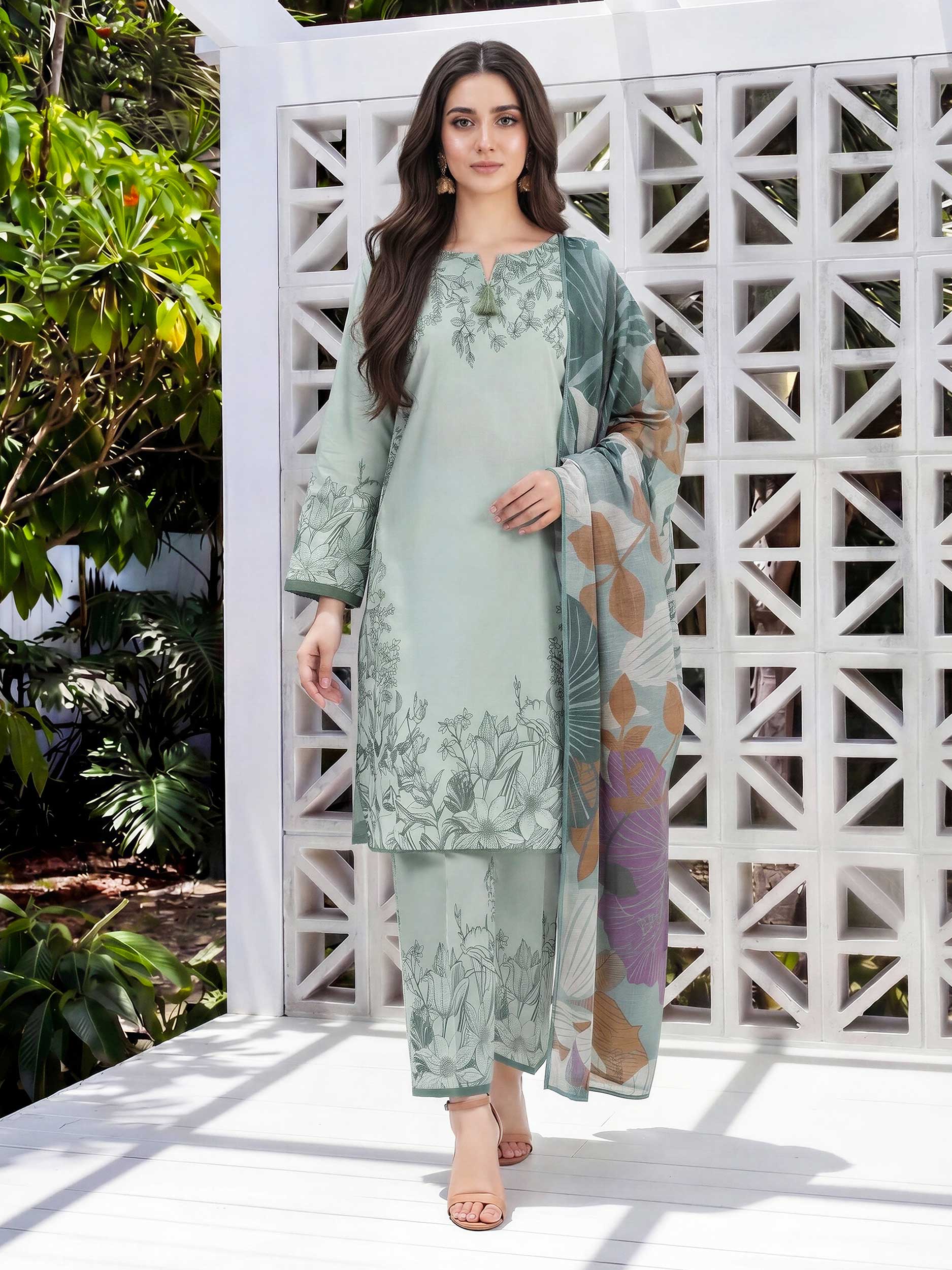 3 Piece Lawn Slub Suit (Unstitched)