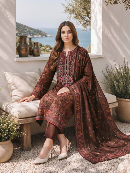 3 Piece Khaddar Suit- Embroidered (Unstitched)
