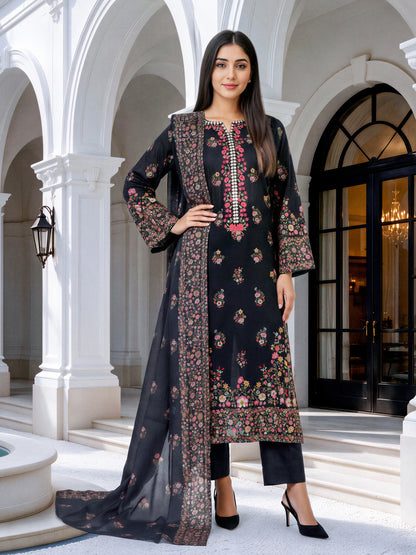 3 Piece Slub Khaddar Suit- Embroidered (Unstitched)