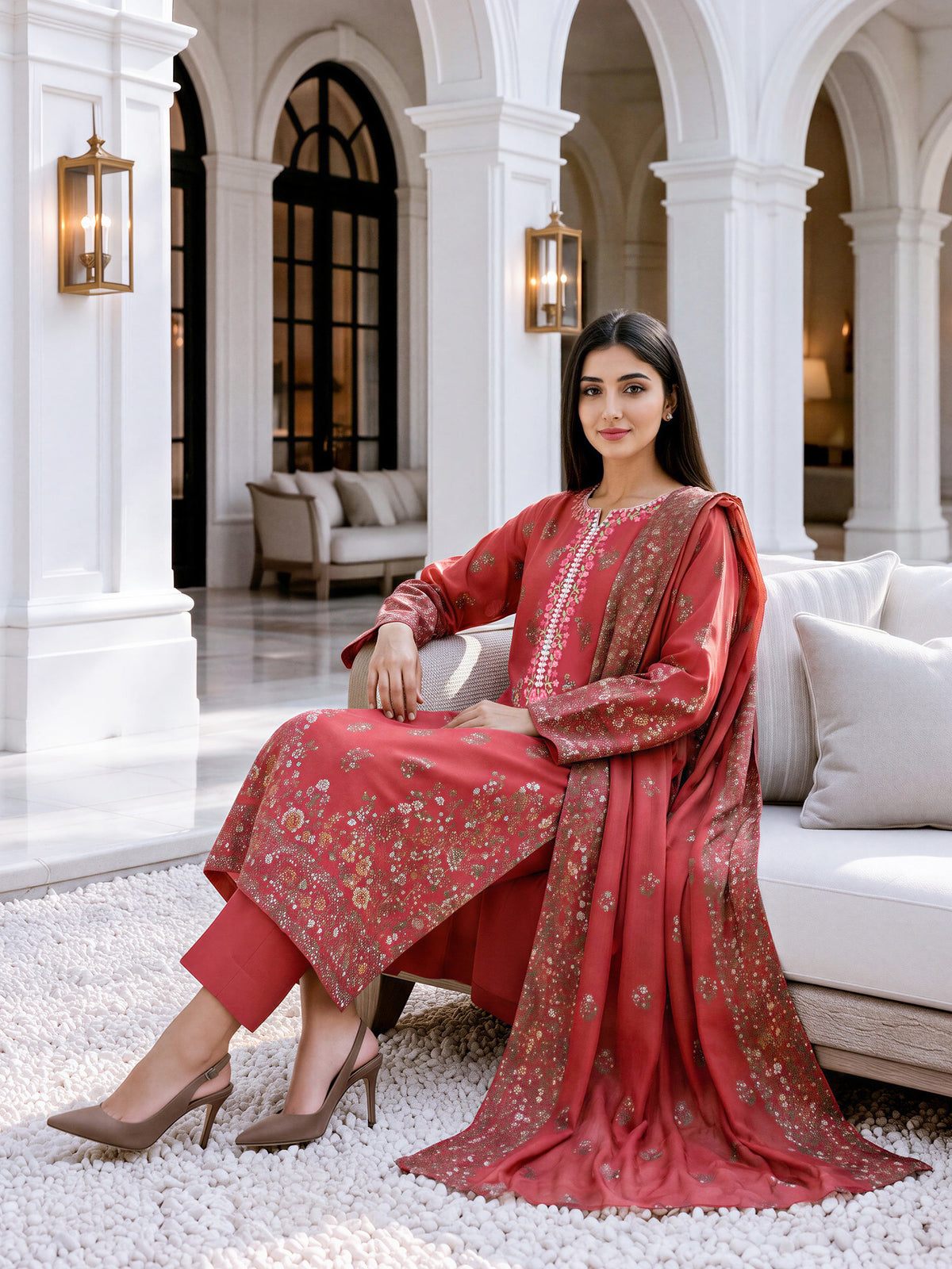 3 Piece Slub Khaddar Suit- Embroidered (Unstitched)