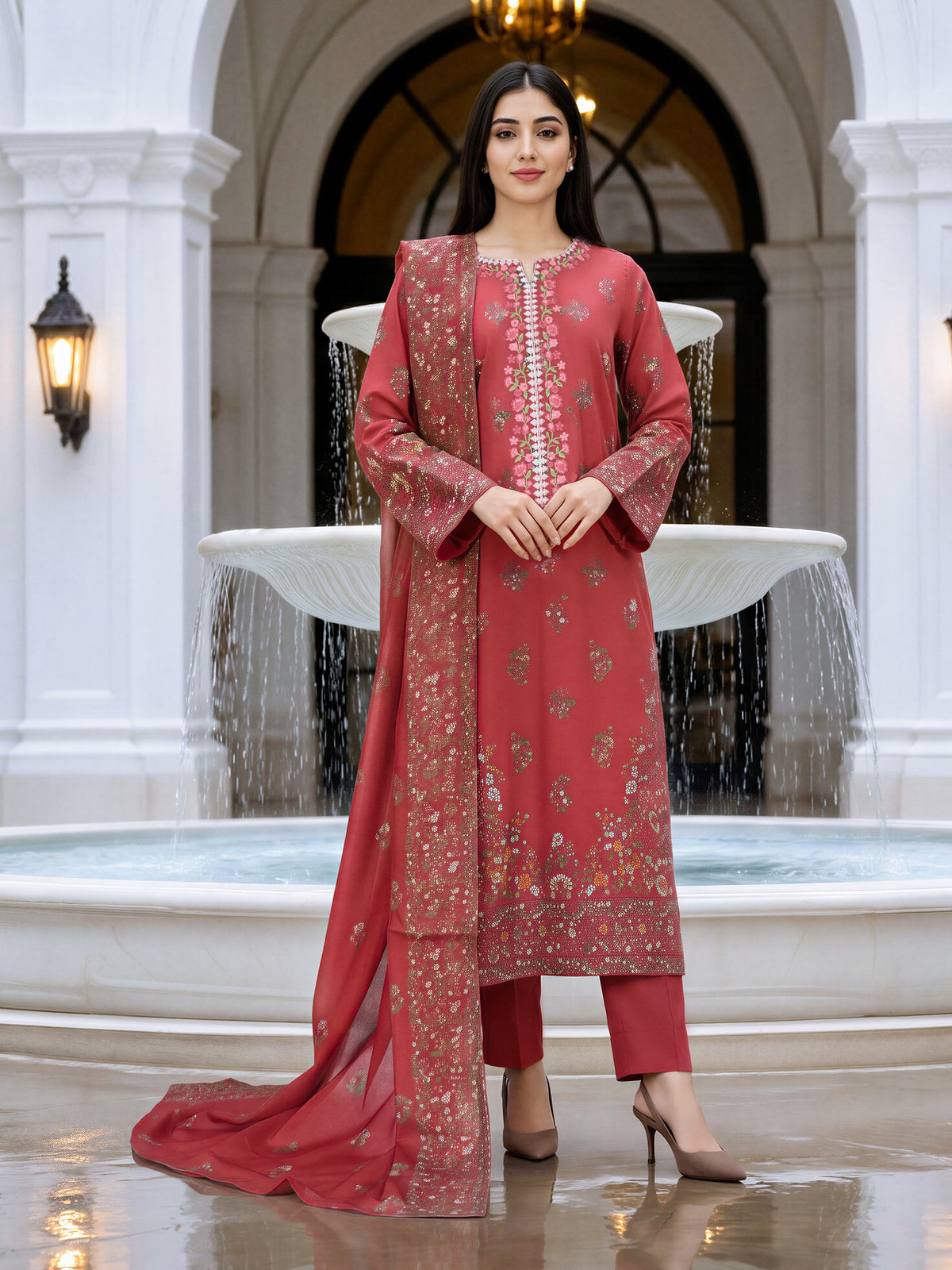 3 Piece Slub Khaddar Suit- Embroidered (Unstitched)