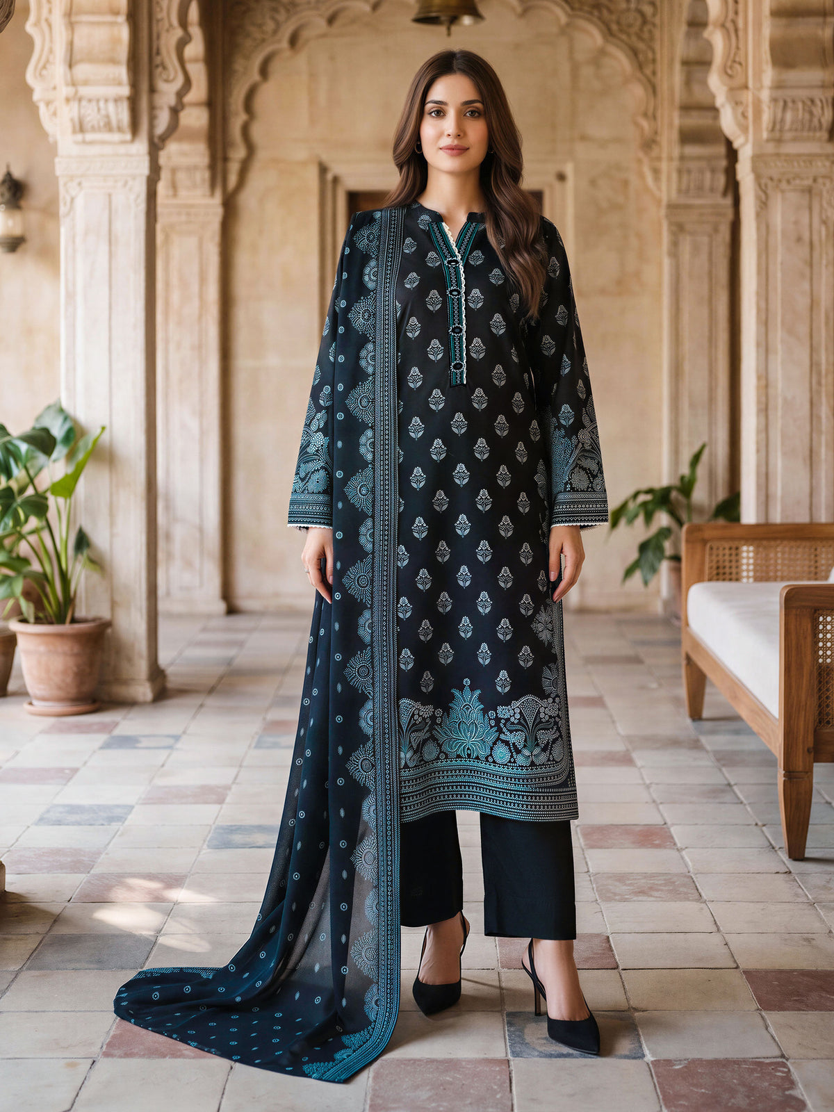 3 Piece Slub Khaddar Paste Suit (Unstitched)