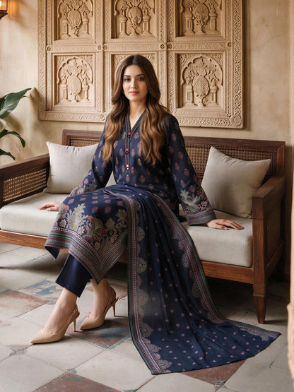 3 Piece Slub Khaddar Paste Suit (Unstitched)