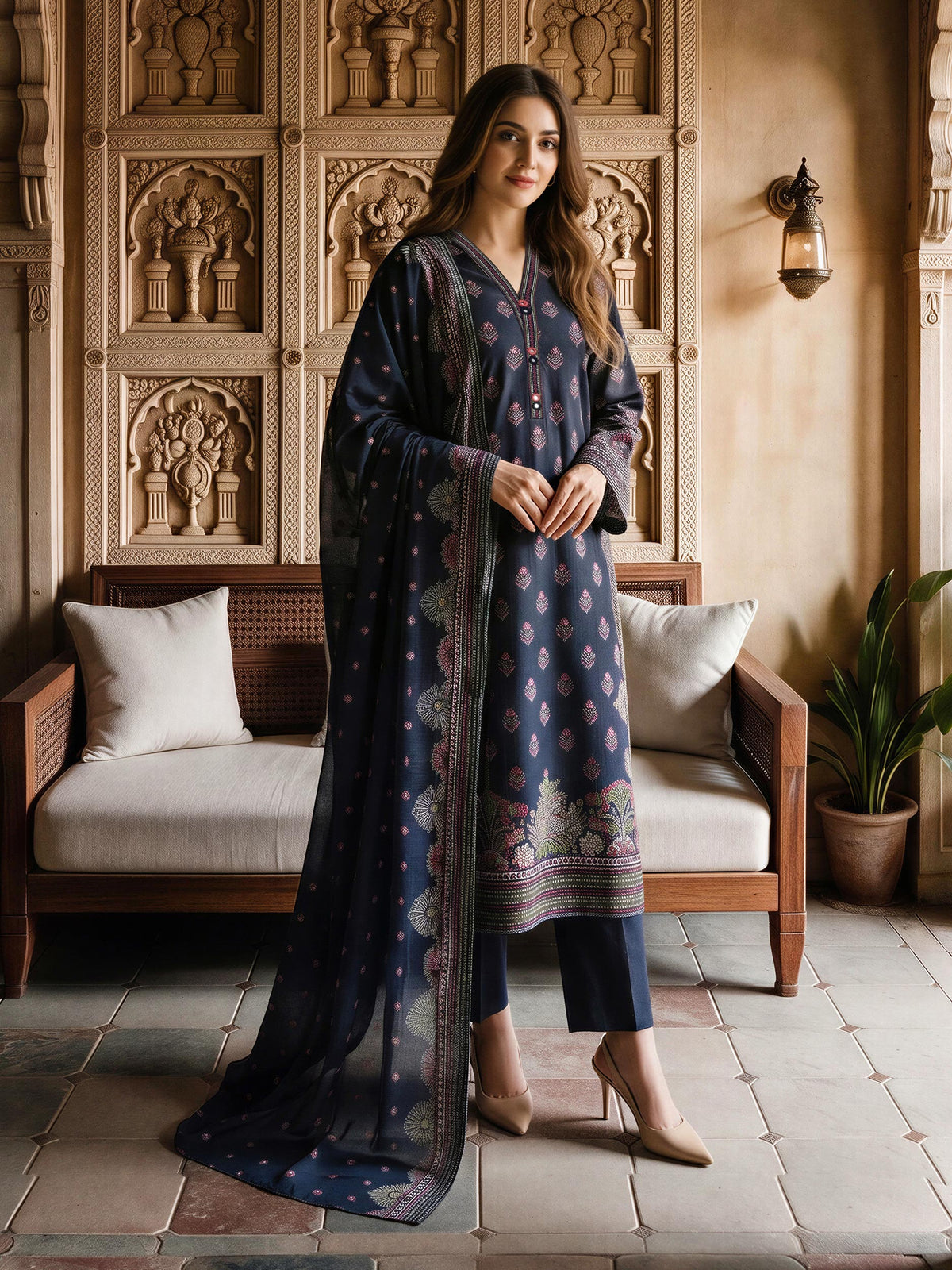 3 Piece Slub Khaddar Paste Suit (Unstitched)