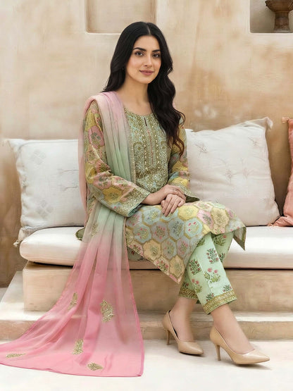 3 Piece Lawn Slub Suit-Embroidered (Unstitched)