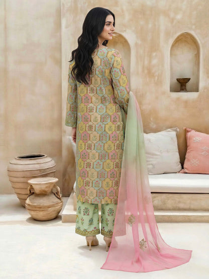 3 Piece Lawn Slub Suit-Embroidered (Unstitched)