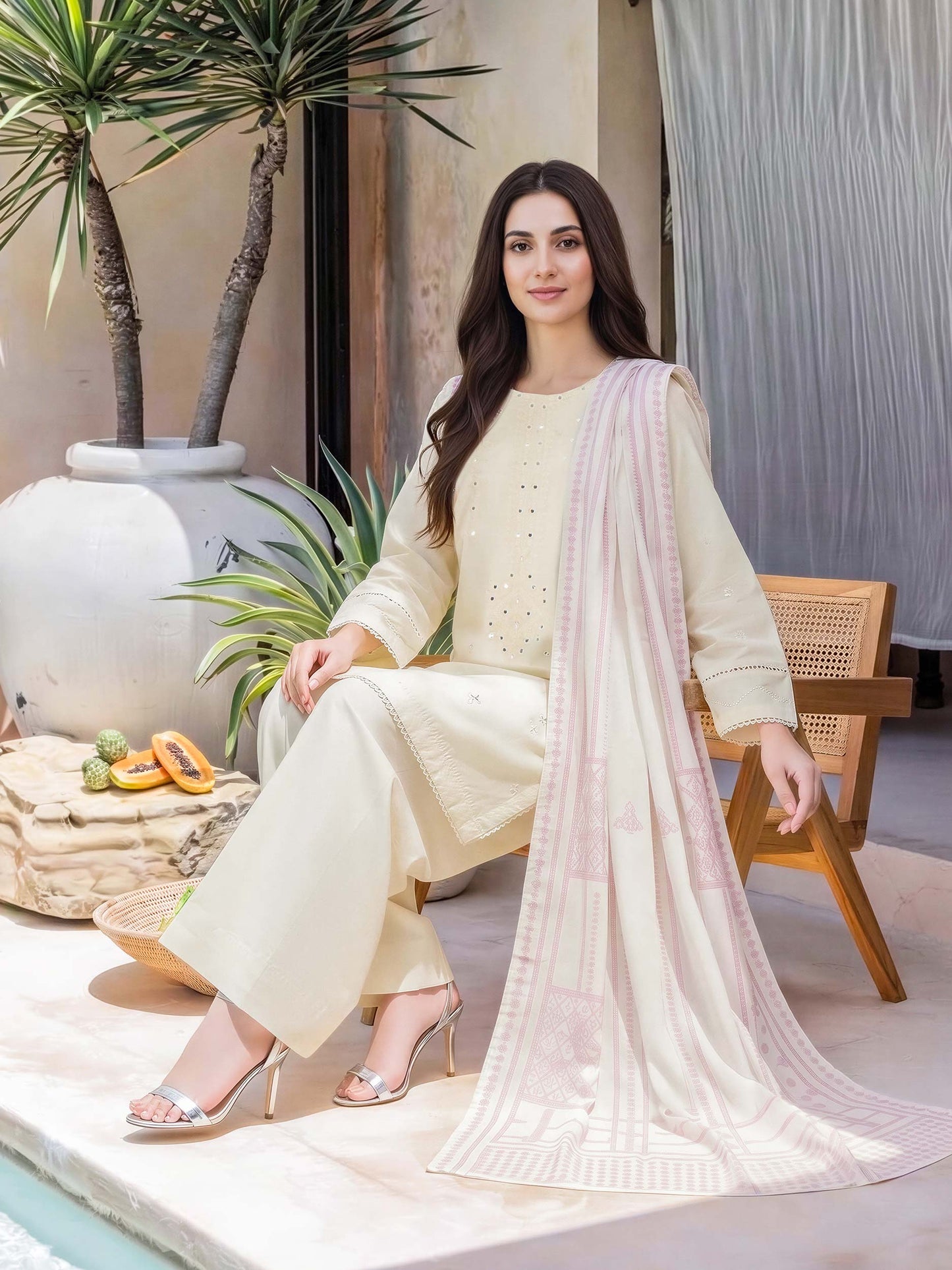 3 Piece Lawn Slub Suit- Embroidered (Unstitched)