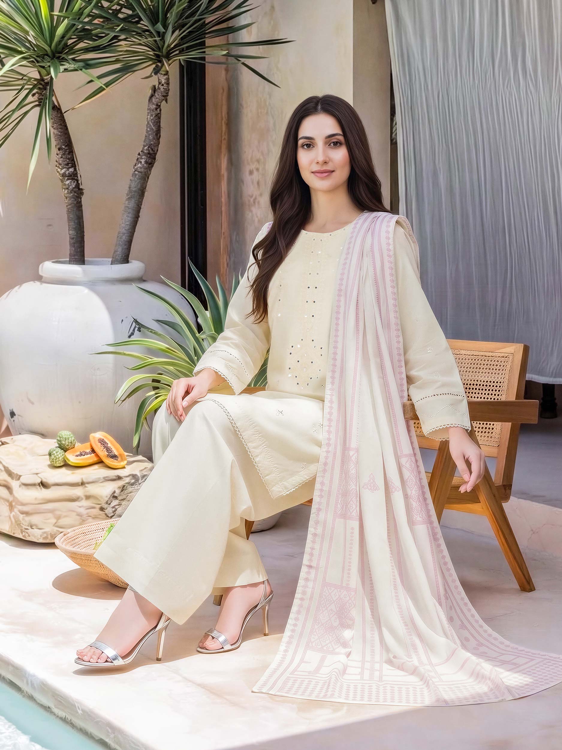 3 Piece Lawn Slub Suit- Embroidered (Unstitched)