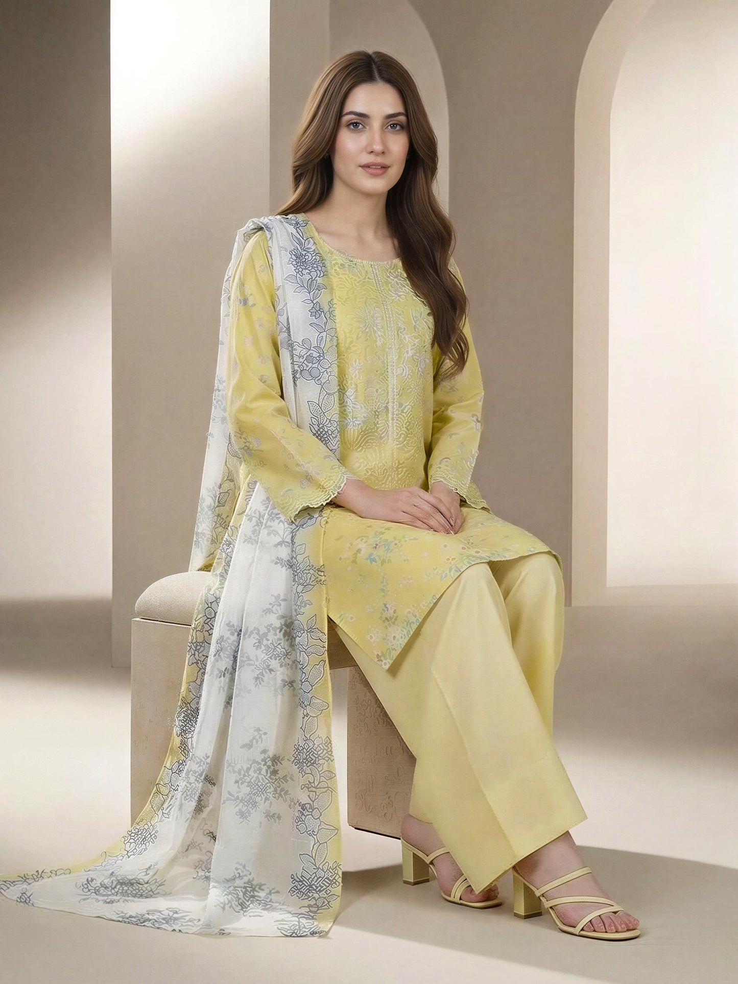 3 Piece Premium Lawn Suit- Embroidered (Unstitched)
