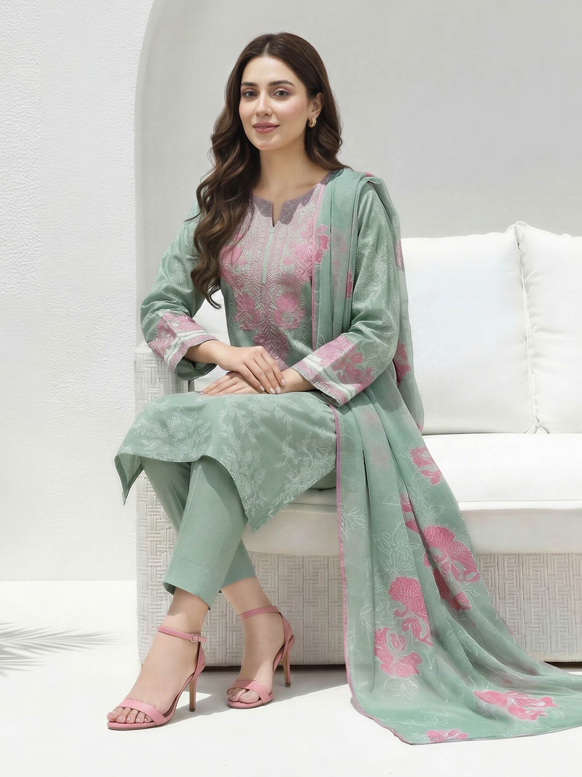 3 Piece Lawn Slub Suit-  Embroidered (Unstitched)