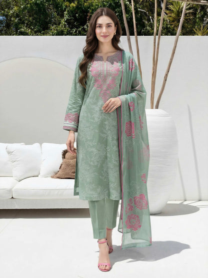 3 Piece Lawn Slub Suit-  Embroidered (Unstitched)