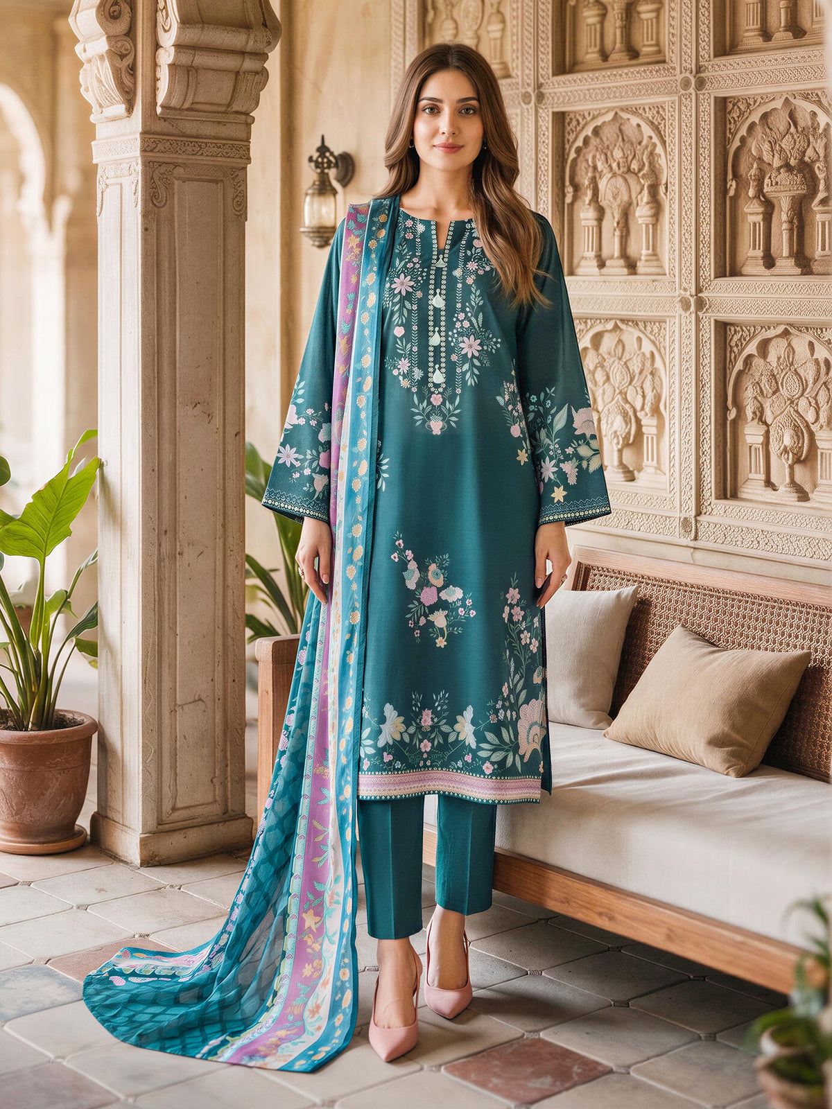 3 Piece Slub Khaddar Suit (Unstitched)
