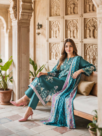 3 Piece Slub Khaddar Suit (Unstitched)
