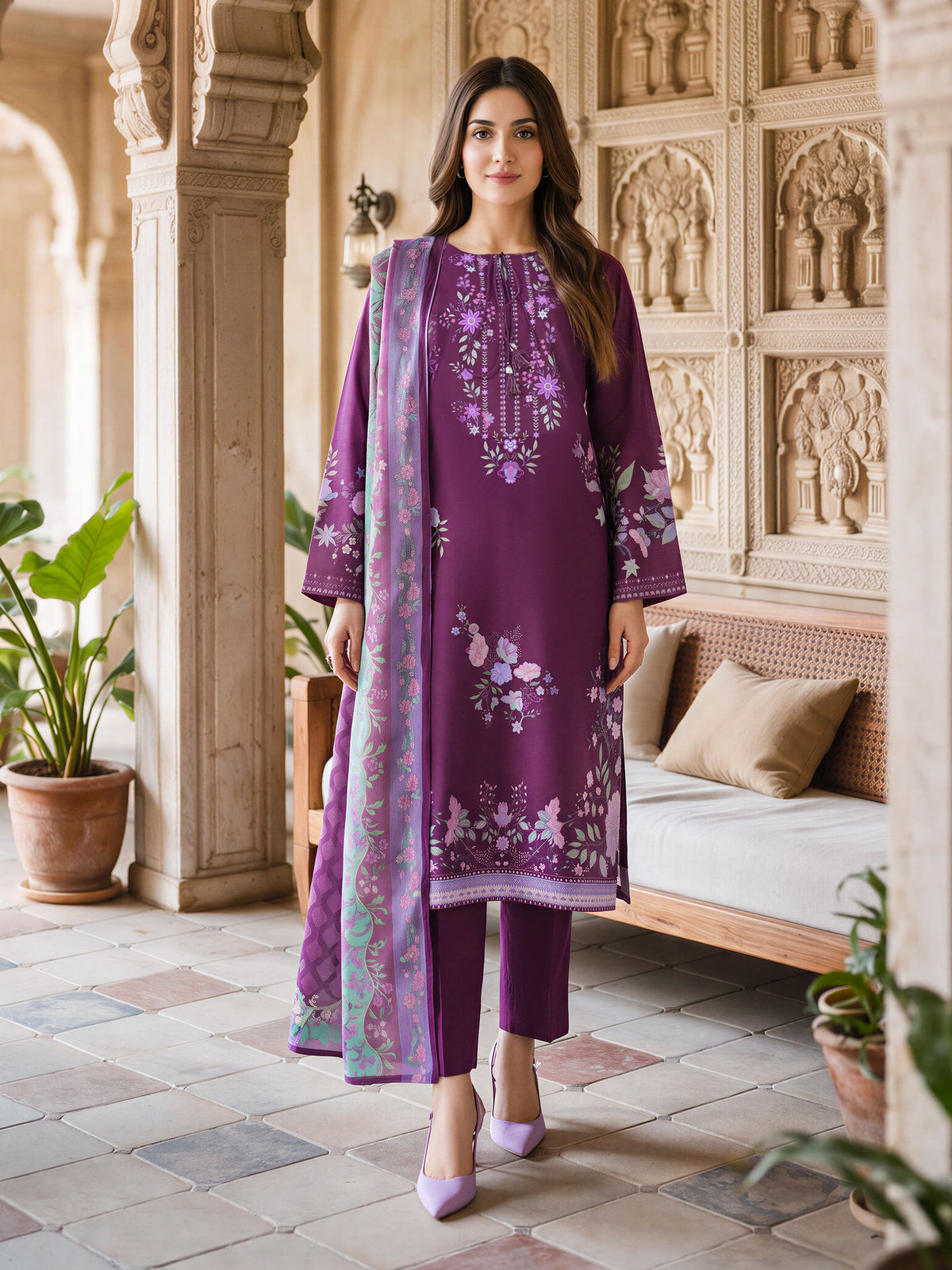 3 Piece Slub Khaddar Suit (Unstitched)