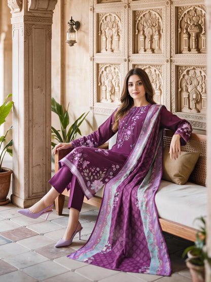 3 Piece Slub Khaddar Suit (Unstitched)