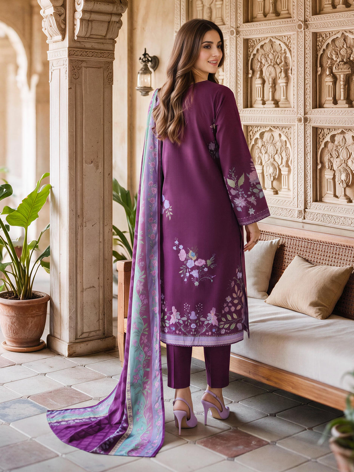 3 Piece Slub Khaddar Suit (Unstitched)