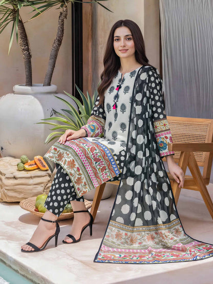 3 Piece Lawn Slub Suit (Unstitched)