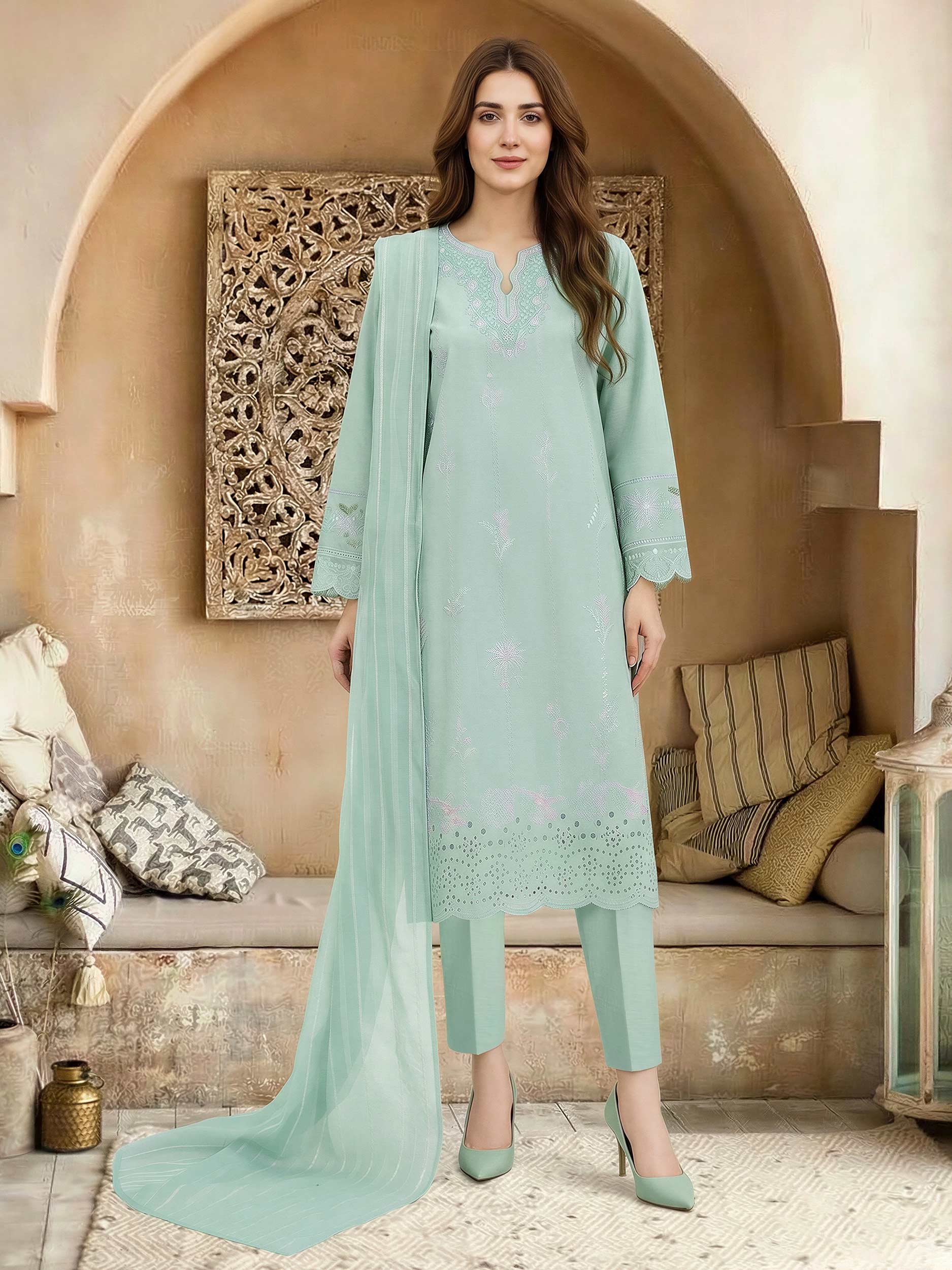 3 Piece Yarn Dyed Suit- Embroidered (Unstitched)