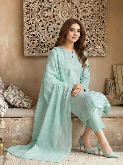3 Piece Yarn Dyed Suit- Embroidered (Unstitched)