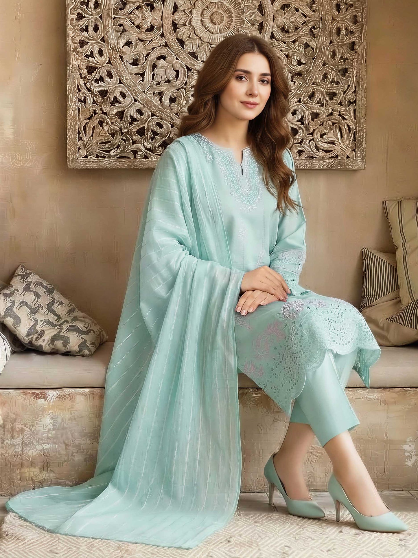 3 Piece Yarn Dyed Suit- Embroidered (Unstitched)