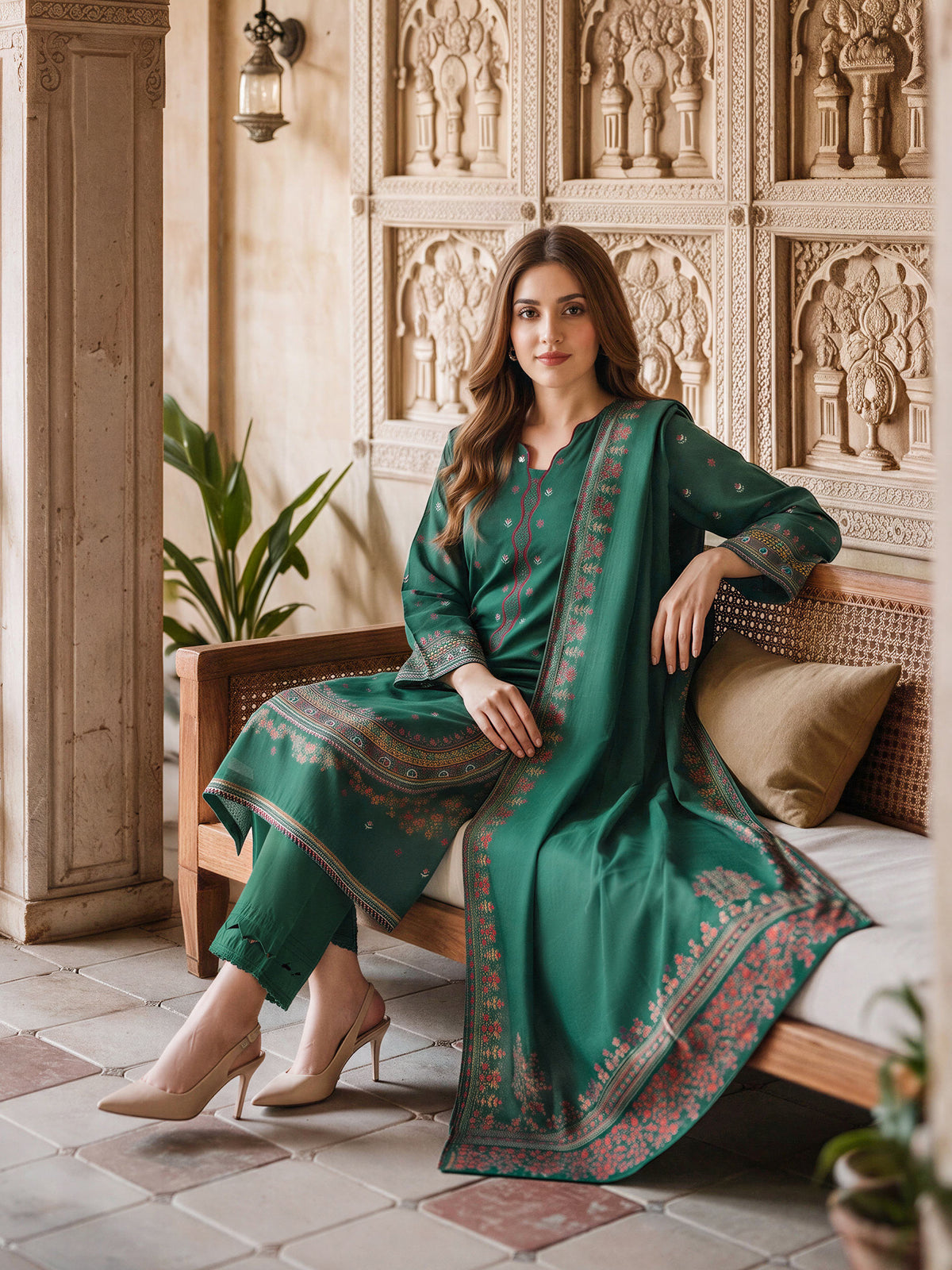 3 Piece Slub Khaddar Paste Suit (Unstitched)