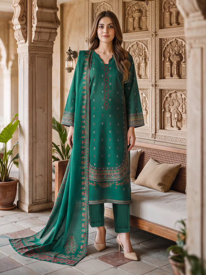 3 Piece Slub Khaddar Paste Suit (Unstitched)