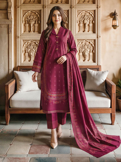 3 Piece Slub Khaddar Paste Suit (Unstitched)