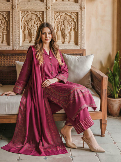 3 Piece Slub Khaddar Paste Suit (Unstitched)