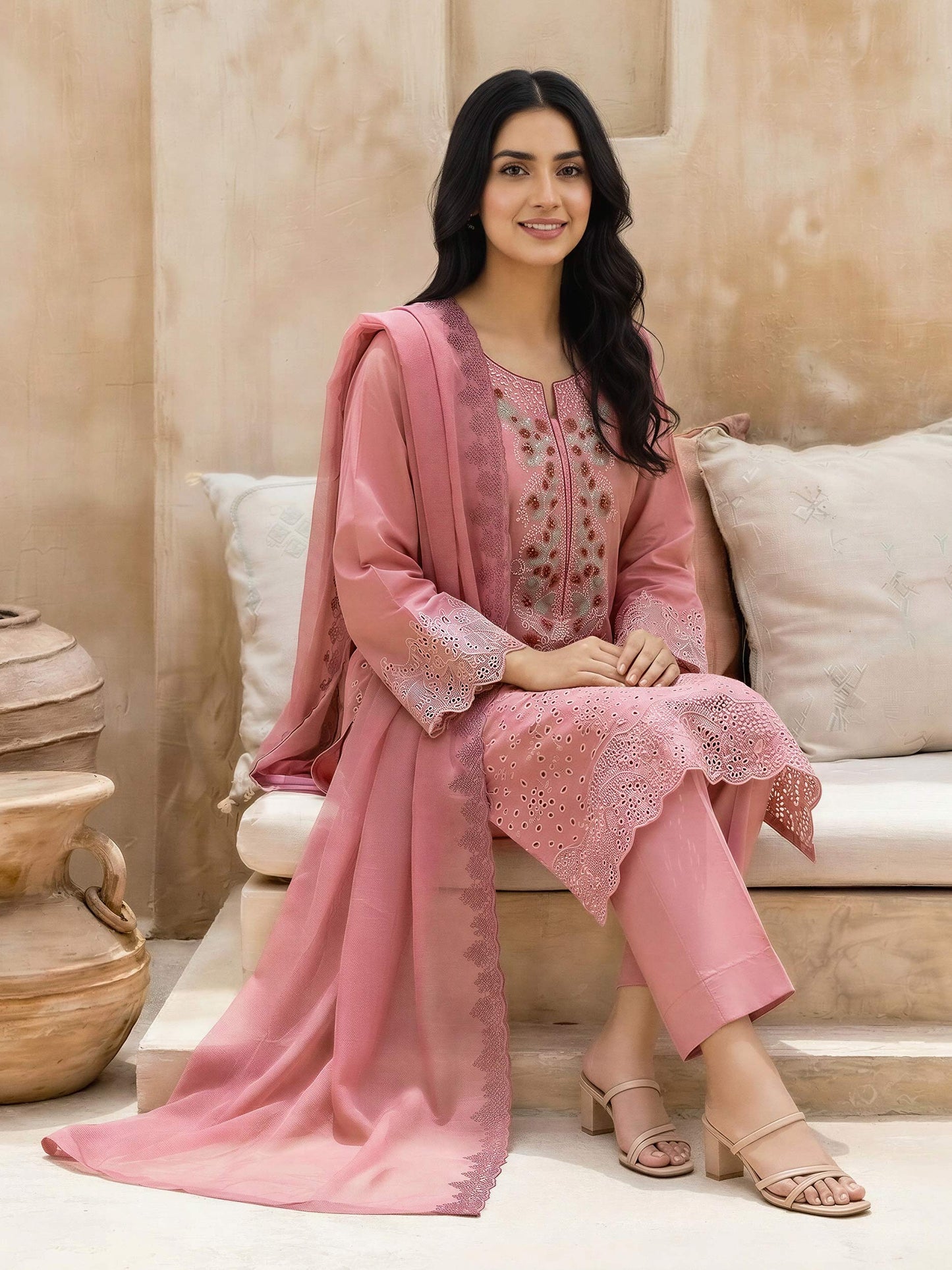 3 Piece Cambric Suit-Embroidered (Unstitched)