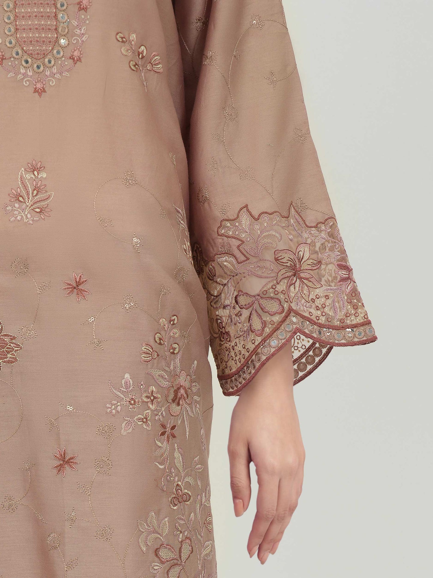 3 Piece Satin Suit-Embroidered (Unstitched)