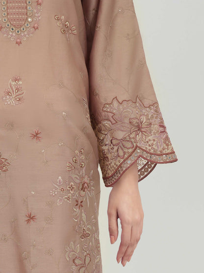 3 Piece Satin Suit-Embroidered (Unstitched)